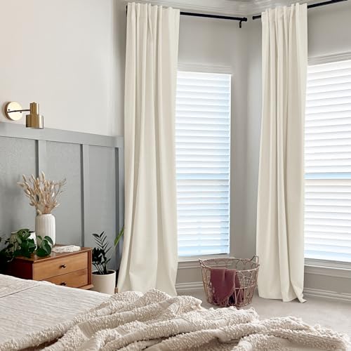 INOVADAY 100% Blackout Curtains for Bedroom 63 Inches Long 2 Panels Set, Back Tab/Rod Pocket Faux Linen Blackout Curtains, Thermal Insulated Darkening Drapes for Living Room, 52''W x 63''L, Grey