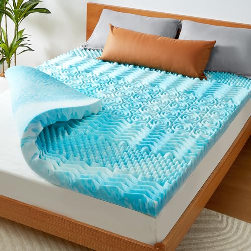 PERLECARE 2-Inch 7-Zone Twin Memory Foam Mattress Topper, Cooling Gel Mattress Topper with Airflow Channels, CertiPUR-US Certified Cooling Mattress Topper for Body Pressure Relief