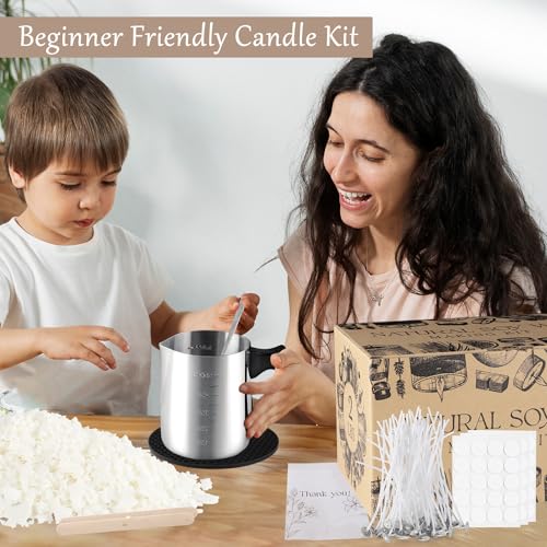 Wfmolcand Candle Making Kits for Adults,Beginner,Kids, Soy Wax, Making Supplies Include 2 LB Soy Wax Flakes,50 Candle Wick, Centering Devices, Melting Pot