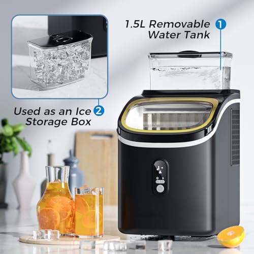 Kismile Ice Maker Countertop, Portable Ice Cube Maker Machine with 1.5L Detachable Water Tank, 33Lbs/Day, 16Pcs/5Mins, 24H Timer, Self-Cleaning Small Ice Maker, Ice Machine Maker for Home,Office,Party