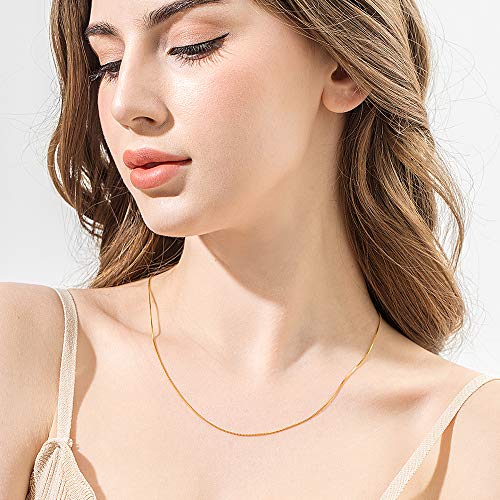 CIELTEAR 18K Gold Plated Sterling Silver Chain Necklace for Women 0.8mm Box Chain, Italian Necklace Chain, Super Strong & Thin & Long16/18/20/22/24 Inches