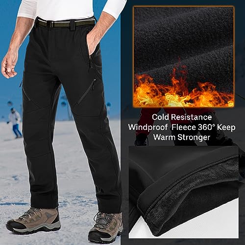 Men's Snow Ski Waterproof Fleece Lined Pants Winter Insulated Outdoor Hiking Mountain Softshell 6078-Black-29