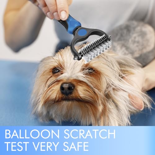 OneCut Pet Grooming Brush and Metal Comb Combo, Pet Grooming Rake and Brushes for Small, Medium & Large Dogs Double Sided Deshedding Tool Removes Knots and Tangled Hair (Blue)