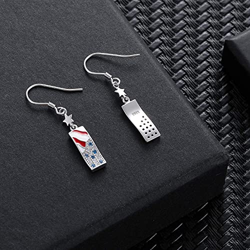 USA Flag Dangle Earrings for Women: 925 Sterling Silver American Patriotic Red White and Blue Star Drop Earrings America Independence Day 4th of July Patriotic Jewelry Gifts (Eagle)