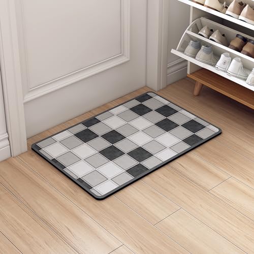 Vidass Non-Slip Rubber Area Rug, Thin Living Room Rug, Entrance Mat Carpet for Kitchen Laundry Bathroom Bedroom, Easy Clean Washable Area Rugs for High Traffic Areas, 3 X 5 Feet, Black White