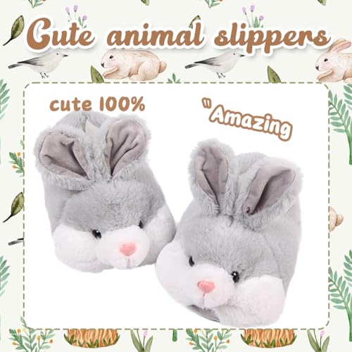 Caramella Bubble Classic Bunny Slippers for Women Funny Animal Novelty Slippers for Adults Cute Plush Rabbit Bedroom Slippers Grey