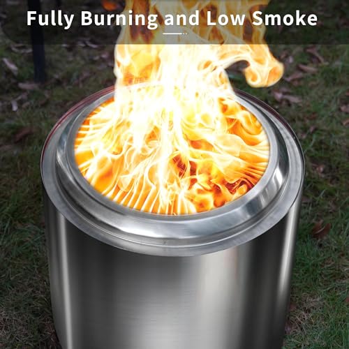 OutVue 15 inch Stainless Steel Smokeless Fire Pit with Carry Bag, Portable Outdoor Smokeless Firepit, Wood Burning Fire Pits for Camping, Bonfire, Low Smoke Firepit for Outside(15 inch)