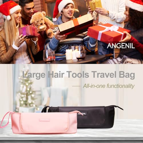ANGENIL Large Capacity Hair Tools Travel Bag Heat Resistant Mat for Flat Irons, Curling Iron, Hot Air Brushes, Hair Dryer and Care Accessories, Portable Hot Tool Mat Bag 2 in 1
