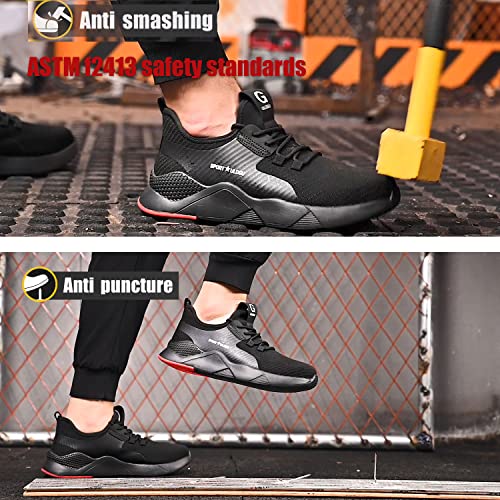 Steel Toe Shoes Men Waterproof Lightweight Work Sneakers Safety Athletic Alloy Roofing Construction Composite Indestructible Warehouse Tennis Zapatos de Trabajo para Hombres seguridad Acero Black