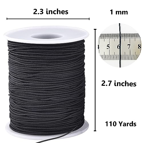 Elastic String for Bracelets, 1 mm x 110 Yards Sturdy Stretchy Elastic Cord for Jewelry Making, Necklaces, Beading - Black