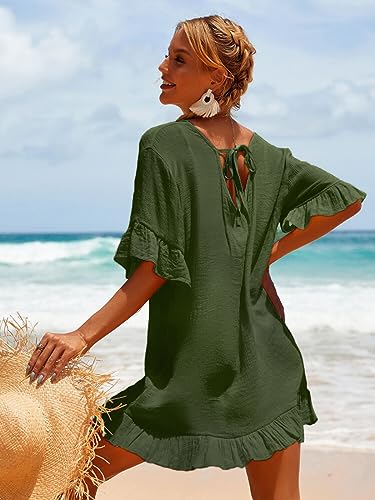 Ekouaer Women's Loose Cover Ups Soft Covers Shirt V Neck Swimsuit Coverup Bohemia Resort Fashion (Pastel Peach, Medium)