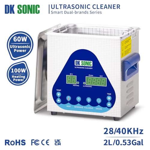 DK SONIC Ultrasonic Cleaner with Digital Timer and Basket for Coins, Small Metal Parts, Record, Circuit Board, Lab Tools (2L, 110V)