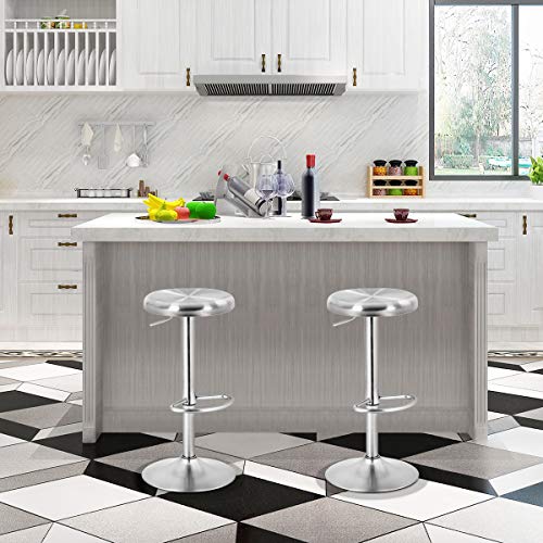 COSTWAY Bar Stool, Modern Swivel Adjustable Height Barstool with Footrest, Stainless Steel Round Top Bar Height Barstools for Pub Bistro Kitchen Dining