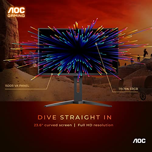 AOC CU34G3S 34" Frameless Curved Ultrawide Gaming Monitor, WQHD 3440 x1440, 165Hz 1ms, FreeSync Premium, Height Adjustable, 3-Year Zero-Bright-dot, Black