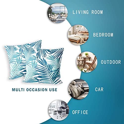 PANGHOUZ Blue Plant Leaf Decorative Throw Pillow Covers for Couch Bed Sofa Living Room Tropical Plants Leaves Square Cushion Cases Art Home Decor 18x18 inch Set of 2