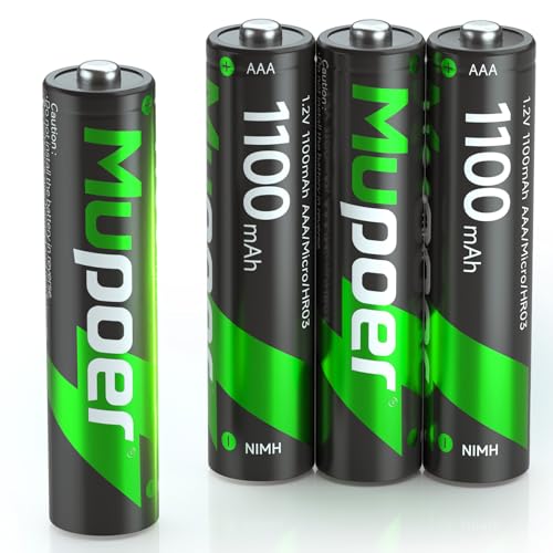 Mupoer 4 Count Ni-MH AAA Batteries, Rechargeable 1100mAh High Capacity Batteries, 1.2V Low Self Discharge Triple A Batteries