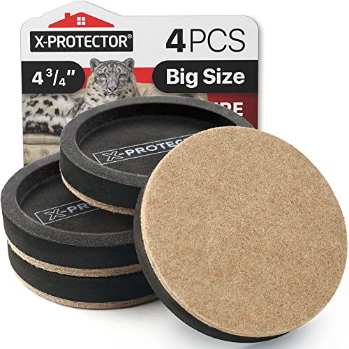 Felt Furniture Sliders for Hardwood Floors X-PROTECTOR 4 PCS 4 3/4” - Furniture Slider with Unique Design - Heavy-Duty Furniture Movers for Hard Surfaces - Felt Sliders - Move Your Furniture Easily!