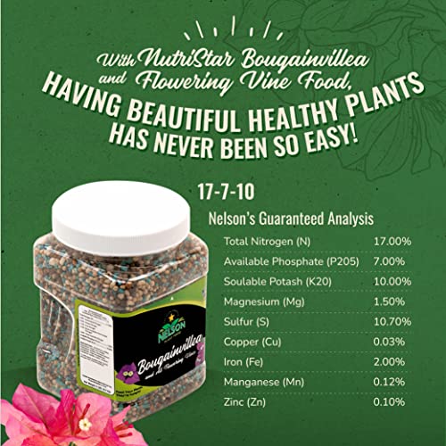 Nelson Plant Food For All Flowering Vines Bougainvillea Trumpet Wisteria Honeysuckles Indoor Outdoor Granular Fertilizer NutriStar 17-7-10 (2 lb)
