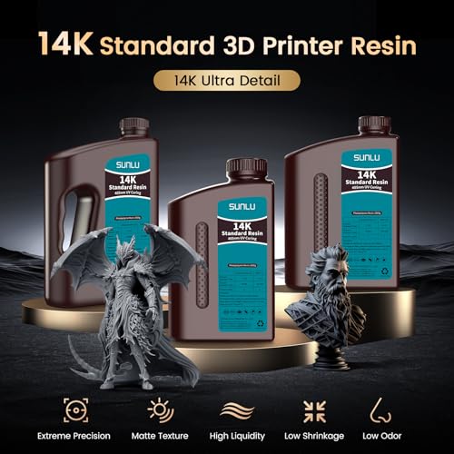 SUNLU 14K High Precision 3D Printer Resin 1KG, Standard 3D Printing Resin for Detail Printing Miniatures, Fast Curing 405nm UV Photopolymer Resin, Smooth Matte Surface, Better Liquidity, 1000G Black