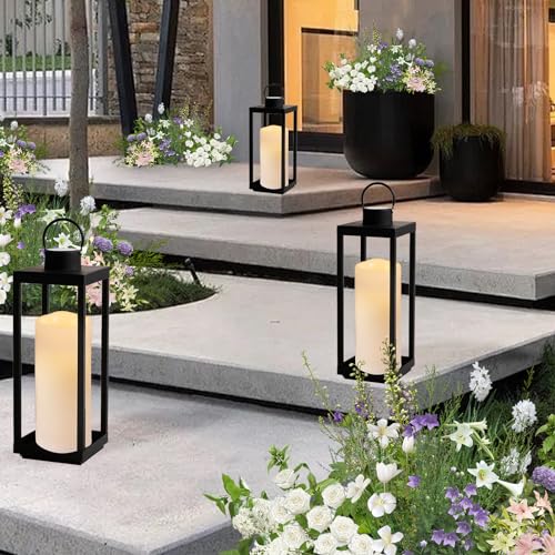 NURADA 6" x 4" Large Outdoor Flameless Candles - Waterproof LED Pillar Flickering Candle Battery Operated with Timer Remote Control for Patio Porch Lanterns Decor - Long Lasting Set of 2