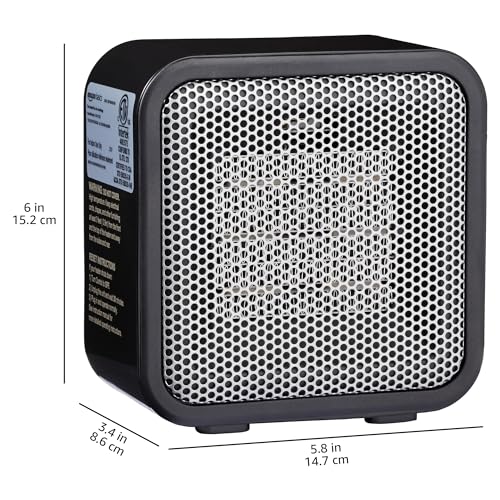 Amazon Basics 500-Watt Ceramic Small Indoor Space Heater, Personal Mini - 3.4 x 5.8 x 6 Inch, Black