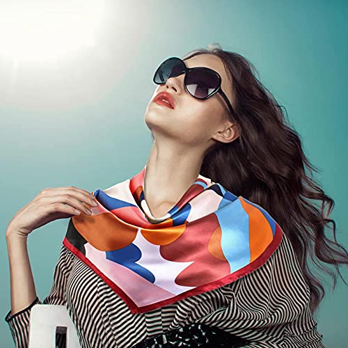 vimate Floral Silk Scarf, Womans 2 Pieces 35 X 35 Inches Printing Satin Hair Scarves for Head Wrap at Night (2 Pack-K)