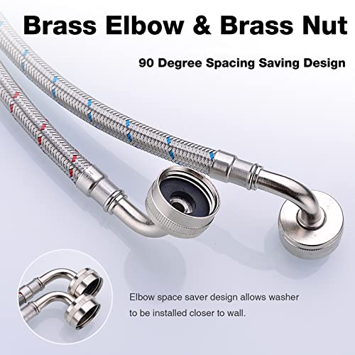 Washing Machine Hoses 4 Ft Premium Stainless Steel Braided Hose with 90 Degree Brass Elbow, Burst Proof (2 Pack) Red and Blue Water Connection Washer Inlet Supply Lines by TRUSTMI