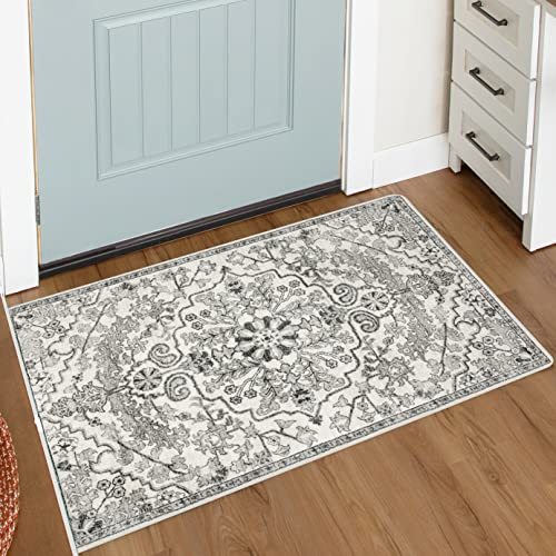 Lahome Bohemian Floral Medallion Area Rug - 4x6 Hot Pink Entryway Rug Soft Laundry Room Mat, Non-Slip Machine Washable Nursery Accent Carpet for Dorm Department Kitchen Office, Fuchsia/Multi