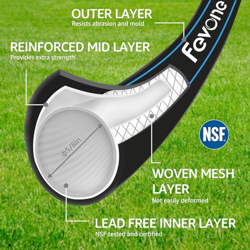 Fevone Garden Hose 3 ft x 5/8 ", Heavy Duty Water Hose with Rotatable Grip Handle, Easy to Connect, Fits Hoses/Pipes of All Replacement/Replaceable Parts, Solid Aluminum Fittings - Zero Leak