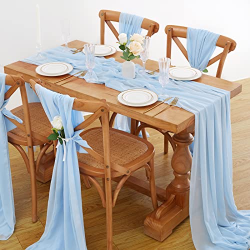 Beige Chiffon Table Runner Sheer: 10 Pieces 14x120 Inches Wedding Table Runners - 10ft Soft Fabric for Bridal Baby Shower Decorations