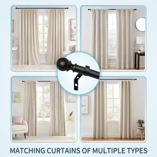 TEAKMAMA 1 Inch Black Small Curtain Rods for Windows 18 to 28 Inches(1.5-2.3ft), Heavy Duty Window Curtain Rods, Adjustable Decorative Curtain Rod with Ball Finials, 16''-28''