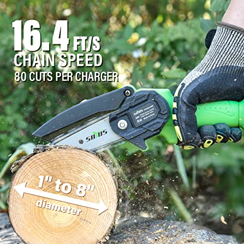 Mini Chainsaw Cordless 4 Inch Chain Saw SOYUS Small with Safety Lock, Rechargeable Lithium Electric Handheld Portable Tree Trimming Branch Wood Cutting