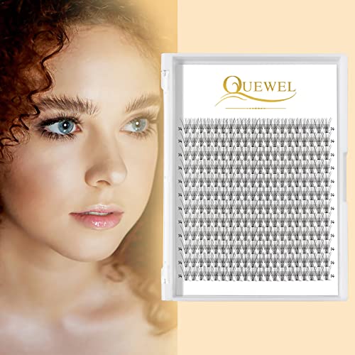 QUEWEL Cluster Lashes 72 Pcs Wide Stem Individual Lashes C/D Curl 8-16mm Length DIY Eyelash Extension False Eyelashes Natural&Mega Styles Soft for Personal Makeup Use at Home (Natural-D-18)