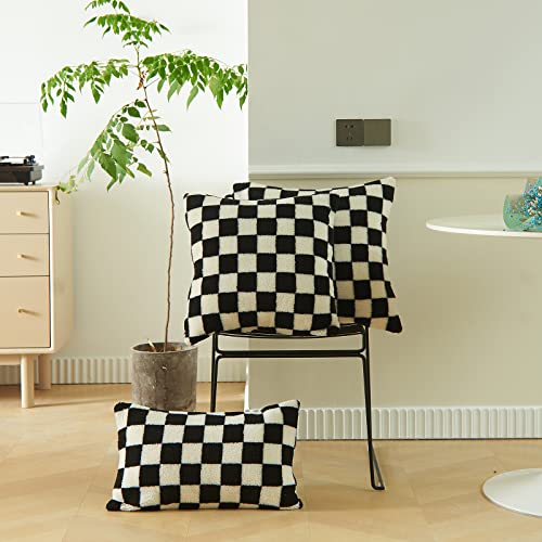 MOLTOL Set of 4 Buffalo Linen Decorative Throw Pillow Covers 18 x 18 Inches, Plaid Decor Square Cushion Covers for Sofa Couch Bed, Black and White