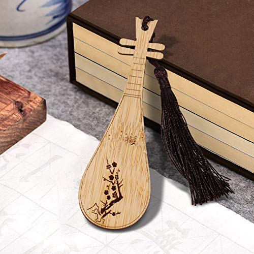 Gdpaddy Handmade Natural Bamboo Bookmark with Beautiful Tassels,Vintage Style Bookmark is A Unique Gift for Teachers, Students, Men and Women - 4Pcs (Guqin)