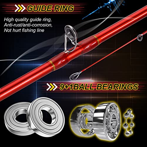 Sougayilang Baitcasting Rod and Reel Combos,Two Pieces Light Weight Pole with High Speed Smooth Powerful Gear Casting Rod Avaliable for Freshwater Saltwater