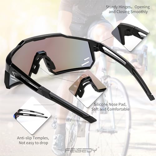 FEISEDY Sports Sunglasses Wraparound 80s Visor Men Women Outdoor Shield Baseball Sunglasses B4125 (Black Frame/Blue Mirror)