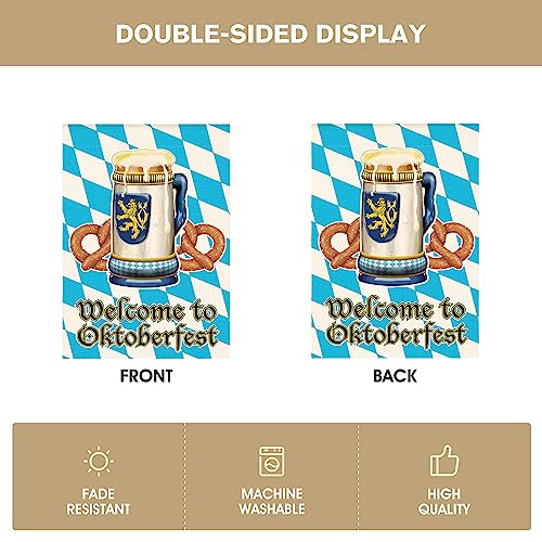 AVOIN colorlife Welcome to Oktoberfest Bavaria Garden Flag 12x18 Inch Double Sided, Beer Mug Pretzel Celebration Yard Outdoor Decoration