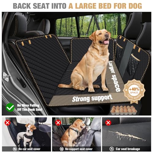 Lekereise Dog Car Seat Cover for Back Seat,Hard Bottom Dog Hammock for Car,Camping Air Mattress, Hammock Travel Bed for Car SUV Truck (Black)