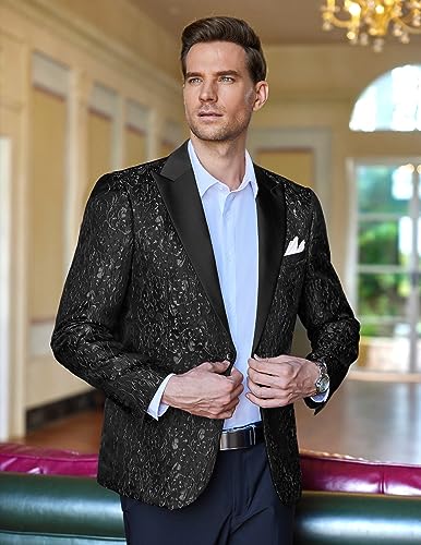 COOFANDY Men's Tuxedo Jacket Paisley Wedding Blazer One Button Dress Suit Jackets for Dinner,Prom,Party