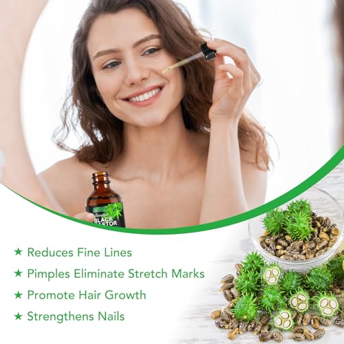 NIFEISHI 100% Pure Natural Cold Pressed Jamaican Black Castor Oil (2.02 Fl Oz, Glass Bottle) for Hair Growth, Body Care, Moisturizing Oil