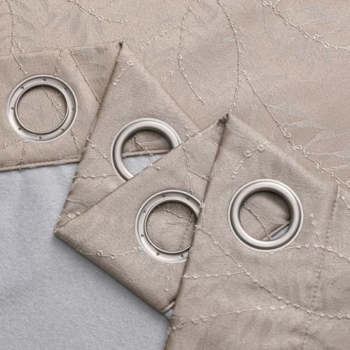 Chyhomenyc Debby Camel Blackout Curtains 63 Inches Long 2 Panels for Living Room, Thermal Insulated Energy Saving Noise Reducing Branch Jacquard Textured Heavy Grommet Window Drapes, Each 52x63 inch