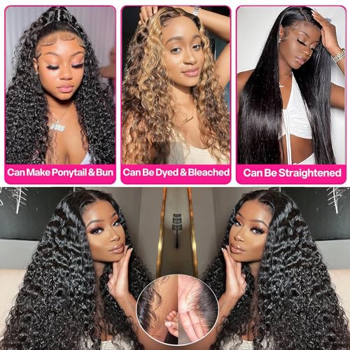 13x6 Deep Wave Lace Front Wigs Human Hair Pre Plucked Deep Curly HD Transparent Lace Frontal Wigs Human Hair 180% Density Wigs for Women Human Hair Glueless with Baby Hair Natural Color (22 Inch)