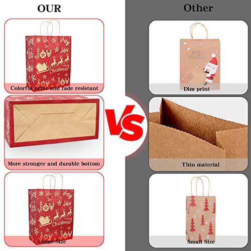 YDP Christmas Gift bags-24Count Kraft Assorted Sizes Holiday Wrapping Paper Gift Bag With Handle-Great for Christmas Gift For Women, Mum, Kids Dad (MIX, Xmas)
