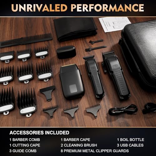 QREEYX Professional Hair Clipper for Men, 3 in 1 Hair Clipper Beard Trimmer and Electric Foil Shaver Set with LED Display, Cordless Grooming Kit for Home, Travel, Barber, Ideal Gift for Him