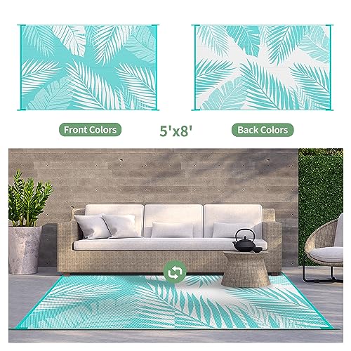 GENIMO Outdoor Rug 4' x 6' Waterproof for Patios Clearance, Reversible Outdoor Plastic Straw Camping Rug Carpet, Large Area Rugs Mats for RV, Camper, Deck, Balcony, Porch, Beach, Navy Blue&White