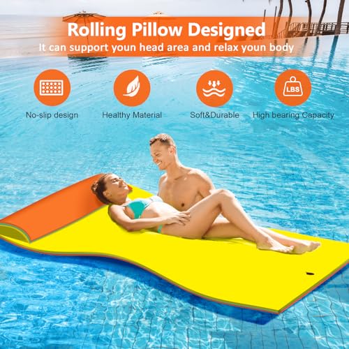 ZIPEAK Lily Pad Floating Mat, 8 x 4 ft Floating Mat for Lake, 3-Layer Tear-Resistant XPE Foam with a 16.4 FT Bungee Tether, A Great Companion for Boat Trips and Pool Fun (8' x 4' x 1.3")