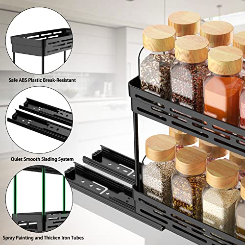 DABIGE 2 Packs Pull Out Spice Rack Organizer for Cabinet, Slide Out Spice Racks Organizer, Easy to Install Spice Cabinet Organizers, 4.33''Wx10.4''Dx8.5''H, Each Tier Hold 10 Spice Jars - 2 Tier