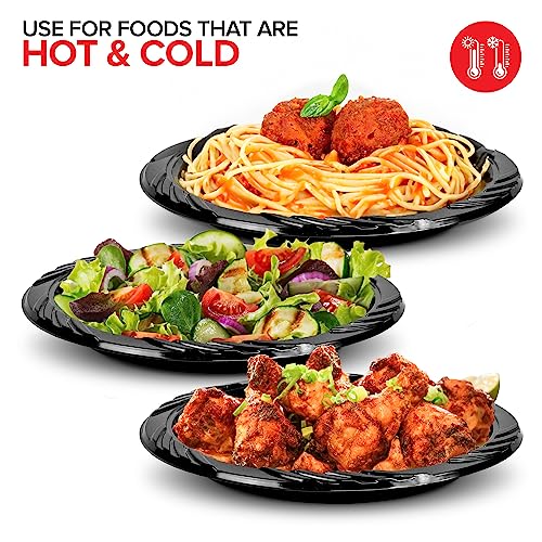 Stock Your Home 9 Inch Black Plastic Plates (100 Count), Large Disposable Black Plastic Party Plates for Dinner Parties, Cake, Halloween, Dinnerware Supplies