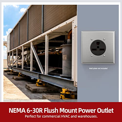 AIDA 6-30R Outlet Receptacle 30 Amp 250 Volts 2 Pole 3 Wire Heavy Duty Straight Blade Industrial Grade Grounding Flush Mount Range Power Outlet for Welder,Plasma Cutter,Dryer, UL Listed